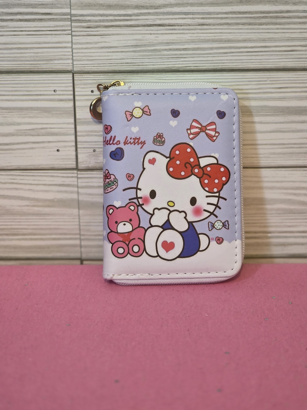Hello Kitty Purple Cartoon Graphic Print Zip-Around Wallet Credit Card Womens